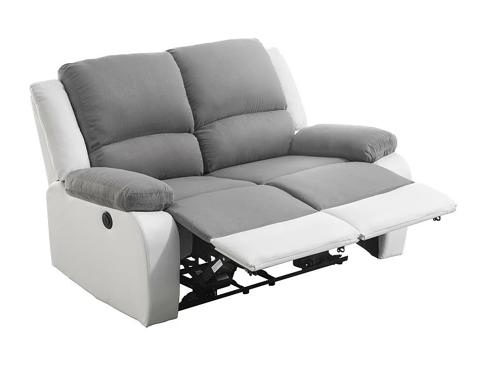 Canapé de Relaxation électrique 2 places Microfibre et Simili Léo - Blanc et gris - L143 x 93 x 96cm - Loungitude