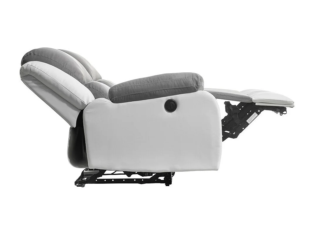 Canapé de Relaxation électrique 2 places Microfibre et Simili Léo - Blanc et gris - L143 x 93 x 96cm - Loungitude