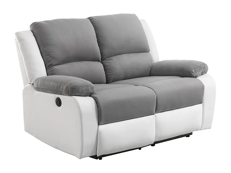 Canapé de Relaxation électrique 2 places Microfibre et Simili Léo - Blanc et gris - L143 x 93 x 96cm - Loungitude