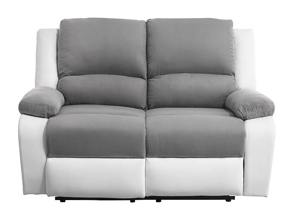 Canapé de Relaxation électrique 2 places Microfibre et Simili Léo - Blanc et gris - L143 x 93 x 96cm - Loungitude