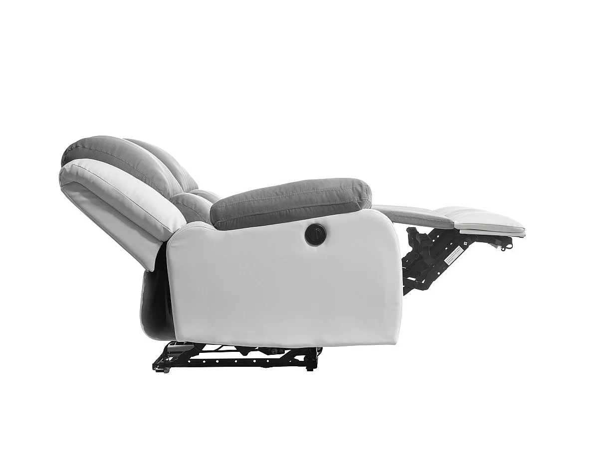 Canapé de Relaxation électrique 2 places Microfibre et Simili Léo - Blanc et gris - L143 x 93 x 96cm - Loungitude