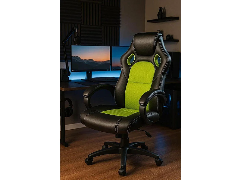Silla Gaming Pro - Verde y Negro - Máxima Ergonomía - Ideal para sesiones de Gaming