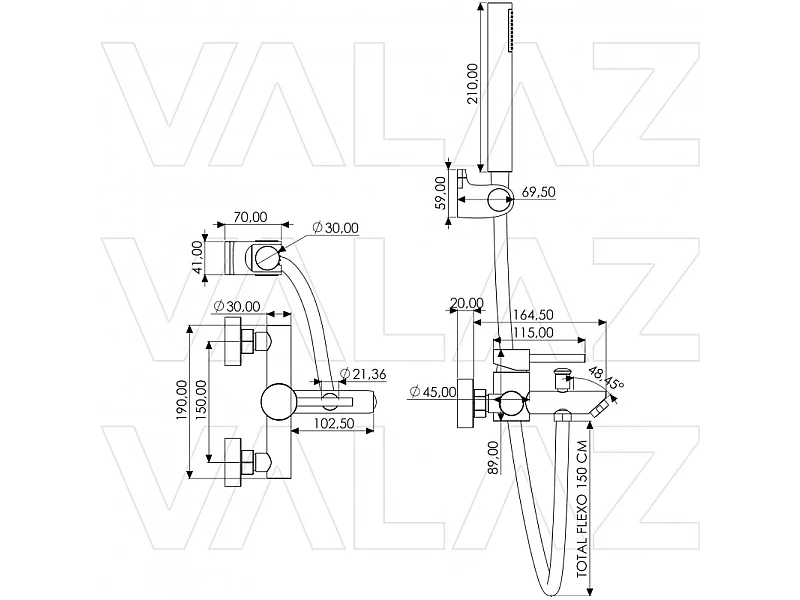 Conjunto grifo bañera con ducha monomando CHACAO cromado