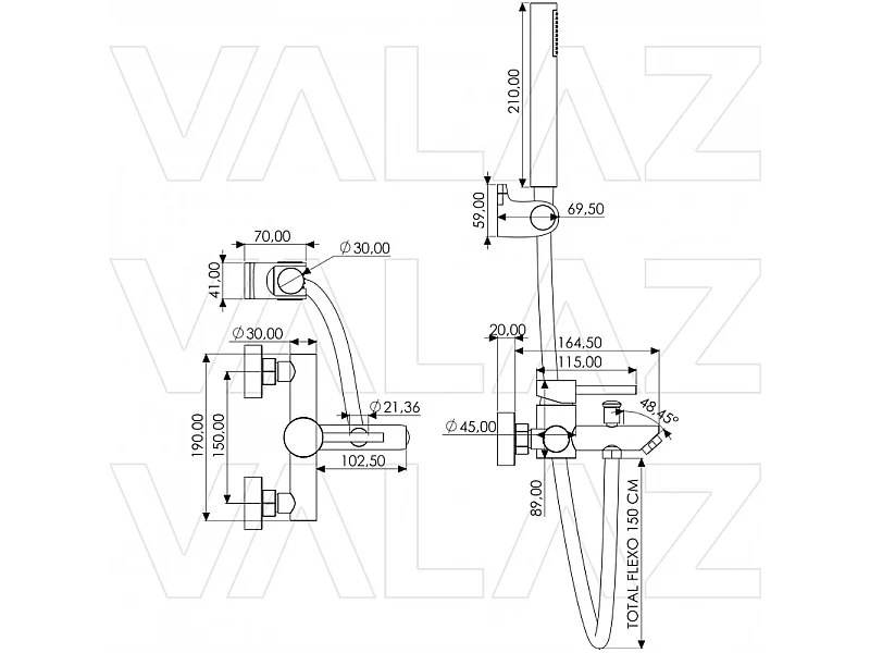 Conjunto grifo bañera con ducha monomando CHACAO cromado