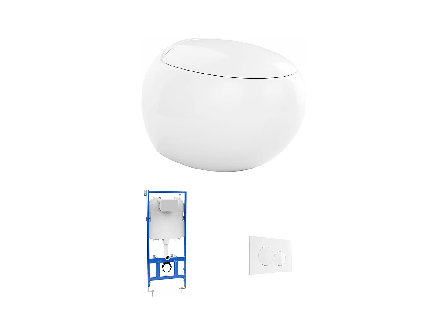 Sparset - Wand-WC aus weißer Keramik mit Trägergestell & Betätigungsplatte - HURO II