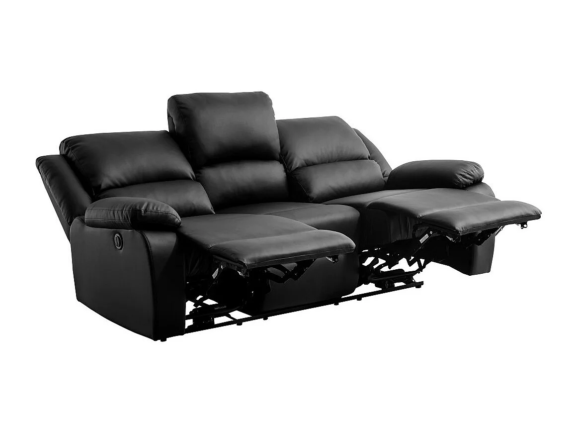 Canapé de Relaxation électrique 3 places en Simili Léo - Noir - L193 x 93 x 96cm - Loungitude