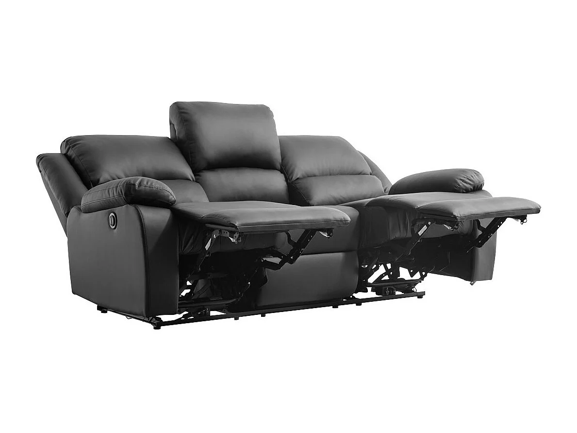 Canapé de Relaxation électrique 3 places en Simili Léo - Noir - L193 x 93 x 96cm - Loungitude