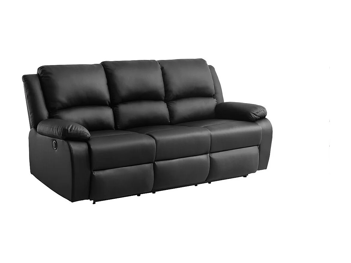 Canapé de Relaxation électrique 3 places en Simili Léo - Noir - L193 x 93 x 96cm - Loungitude
