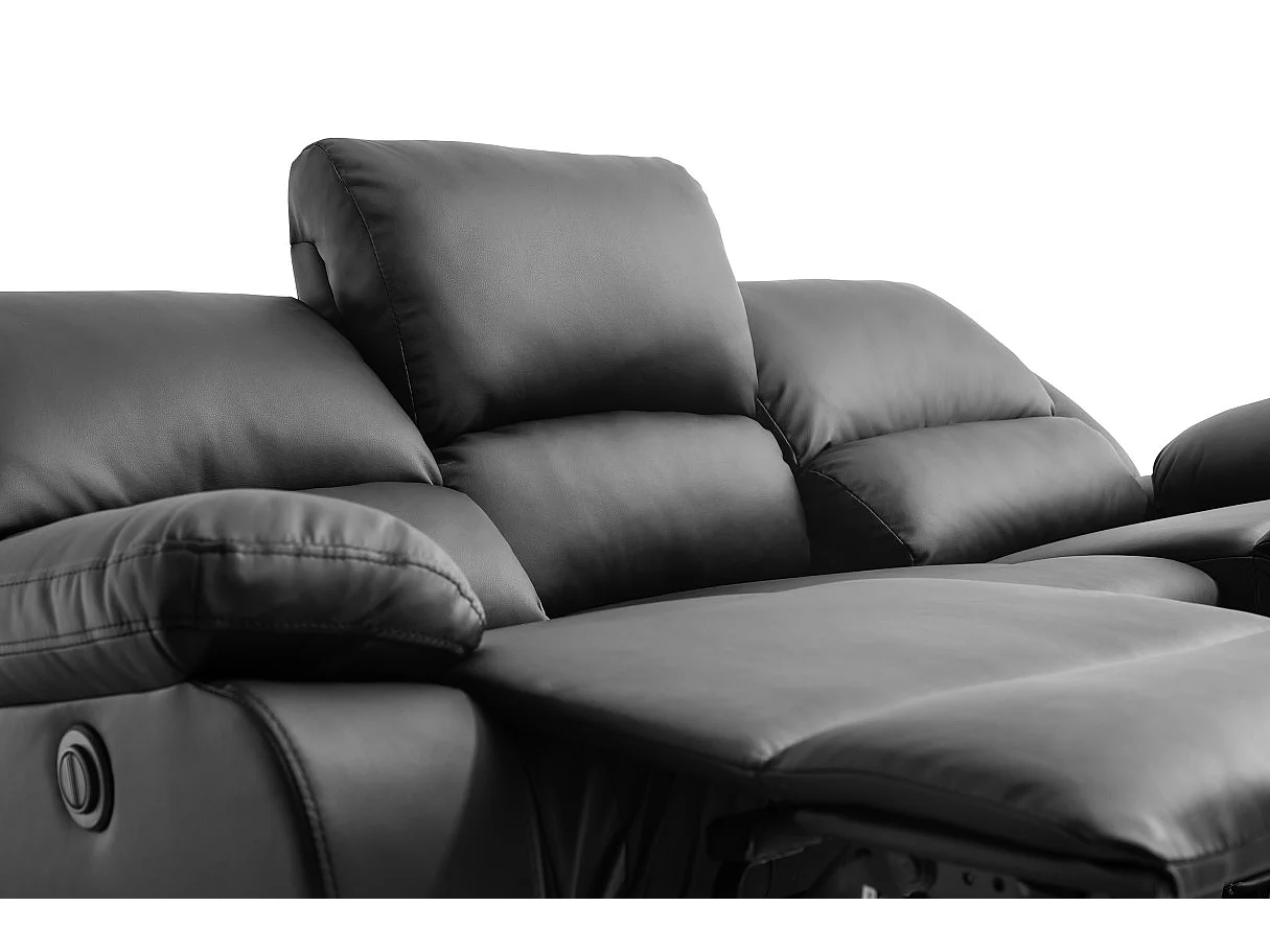 Canapé de Relaxation électrique 3 places en Simili Léo - Noir - L193 x 93 x 96cm - Loungitude