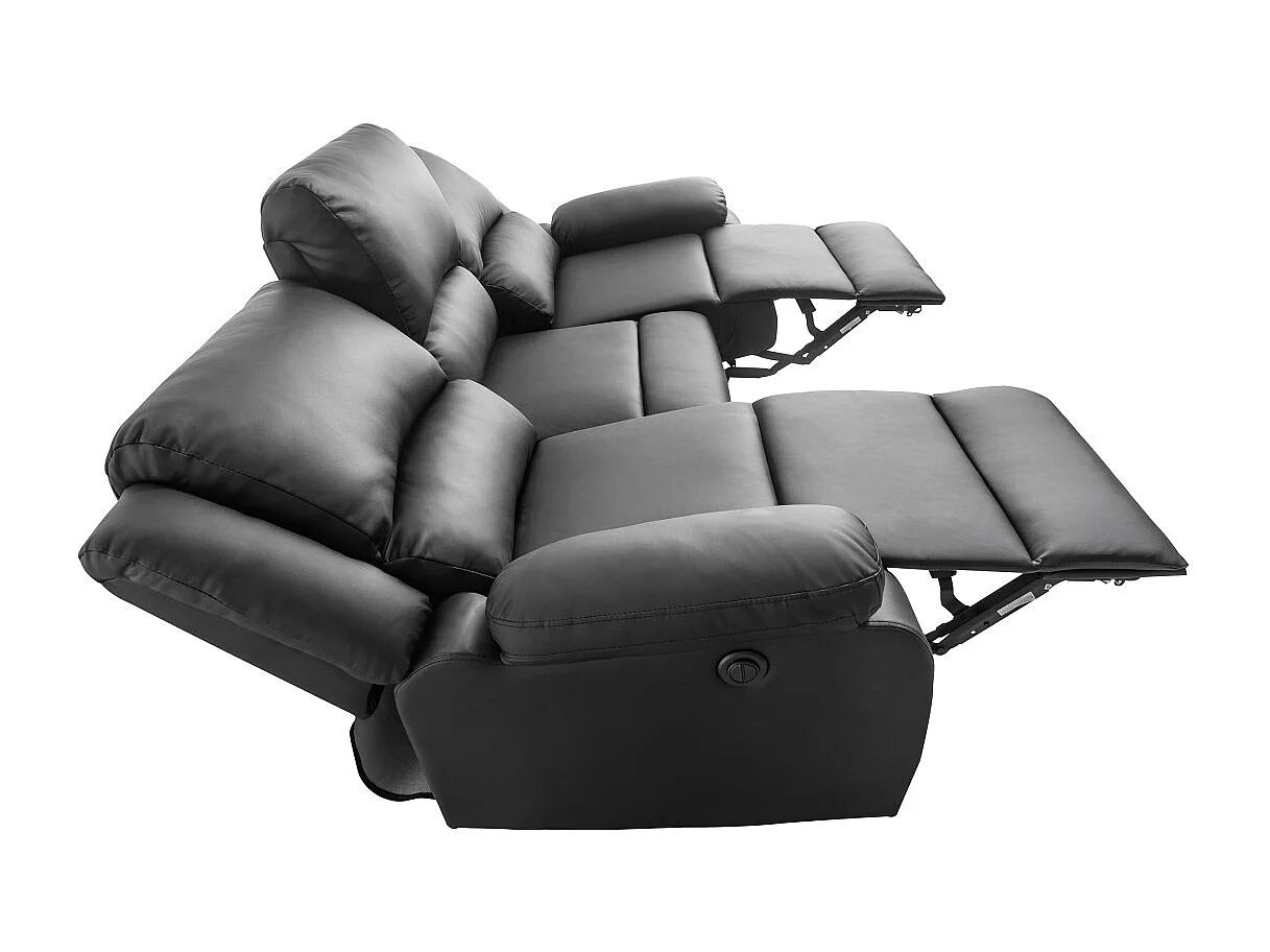 Canapé de Relaxation électrique 3 places en Simili Léo - Noir - L193 x 93 x 96cm - Loungitude