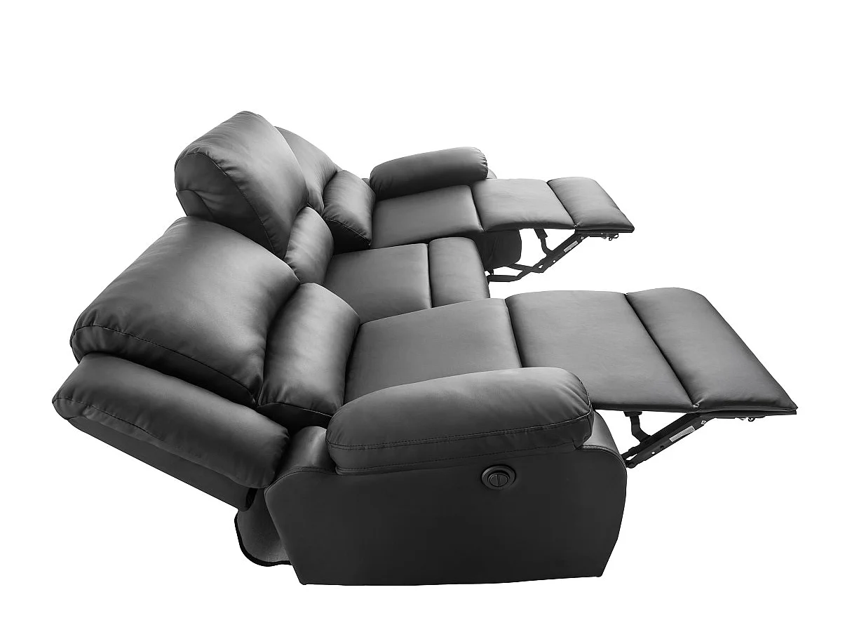Canapé de Relaxation électrique 3 places en Simili Léo - Noir - L193 x 93 x 96cm - Loungitude