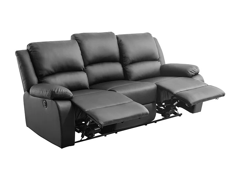 Canapé de Relaxation électrique 3 places en Simili Léo - Noir - L193 x 93 x 96cm - Loungitude