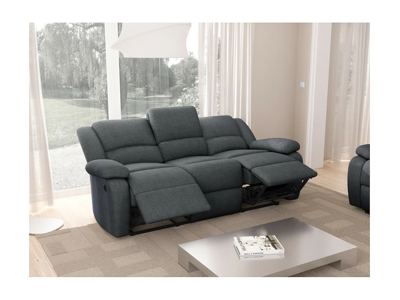 Canapé de Relaxation électrique 3 places en Tissu Léo - L193 x 93 x 96cm - Loungitude
