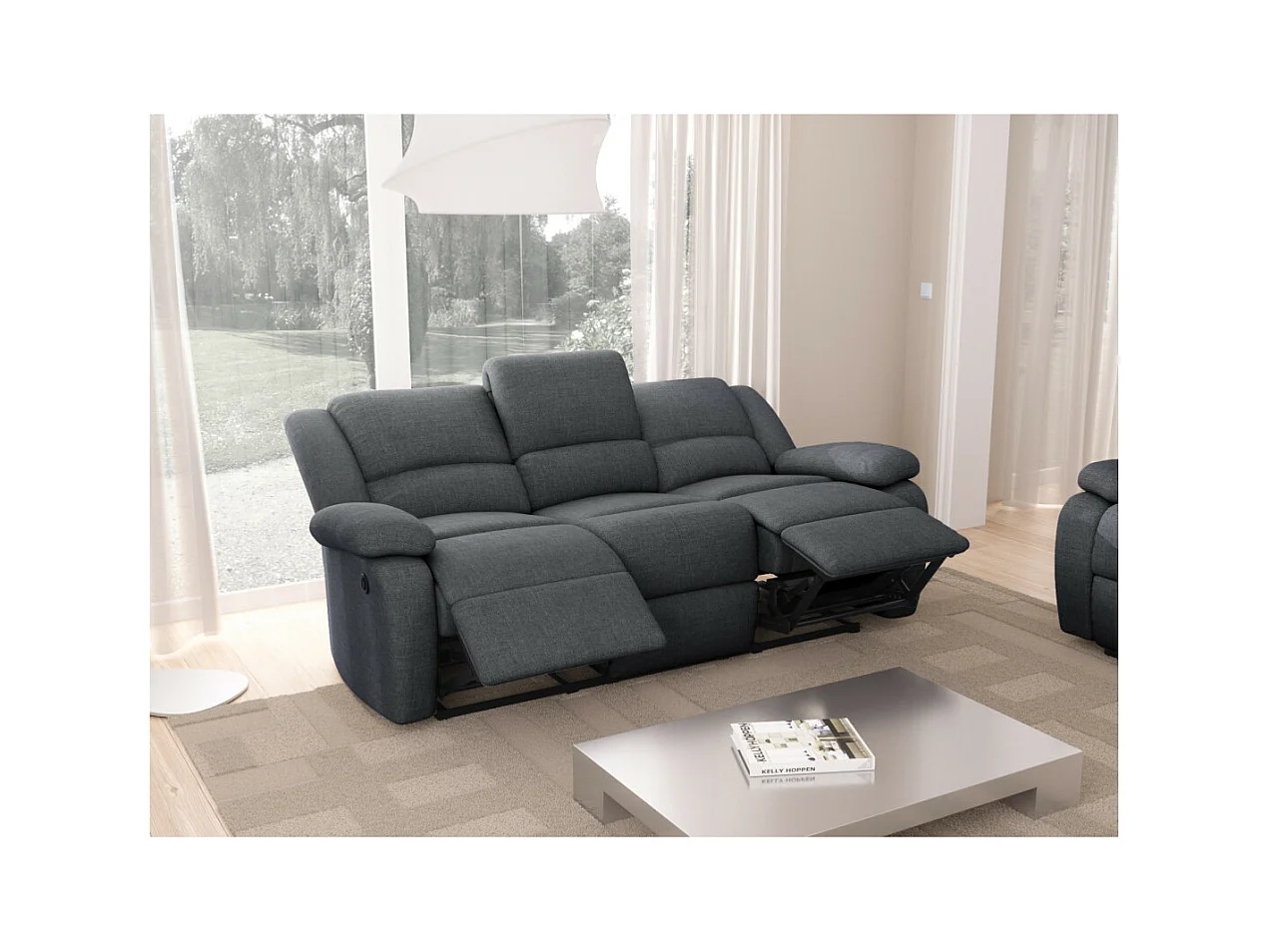 Canapé de Relaxation électrique 3 places en Tissu Léo - L193 x 93 x 96cm - Loungitude