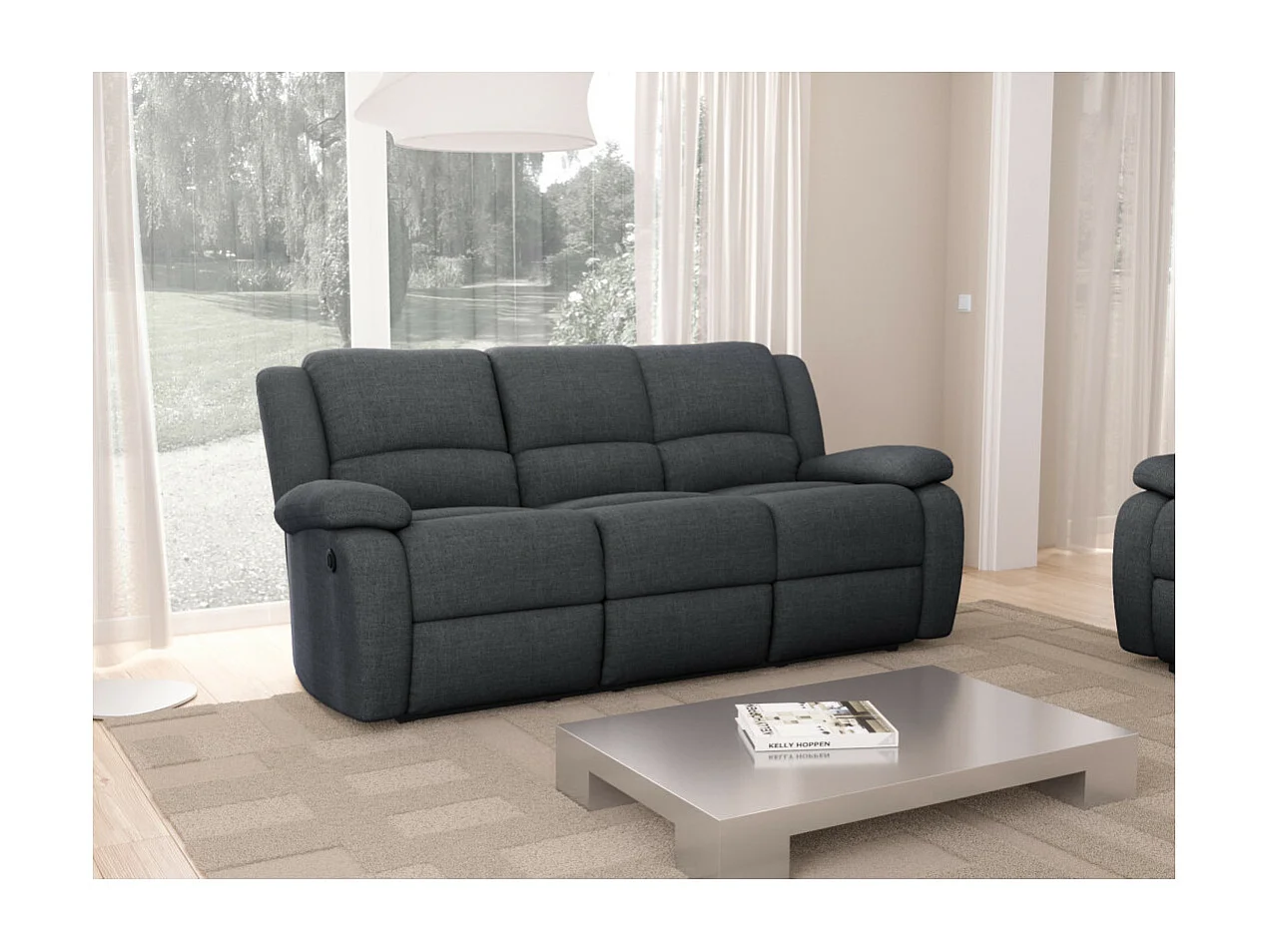 Canapé de Relaxation électrique 3 places en Tissu Léo - L193 x 93 x 96cm - Loungitude