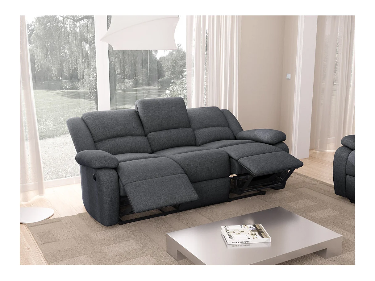 Canapé de Relaxation électrique 3 places en Tissu Léo - L193 x 93 x 96cm - Loungitude