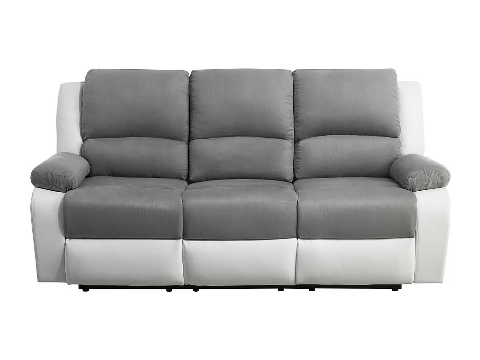 Canapé de Relaxation électrique 3 places Microfibre et Simili Léo - Blanc et gris - L193 x 93 x 96cm - Loungitude