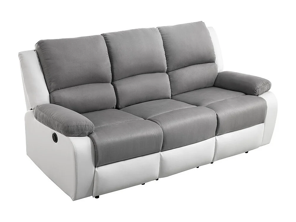 Canapé de Relaxation électrique 3 places Microfibre et Simili Léo - Blanc et gris - L193 x 93 x 96cm - Loungitude