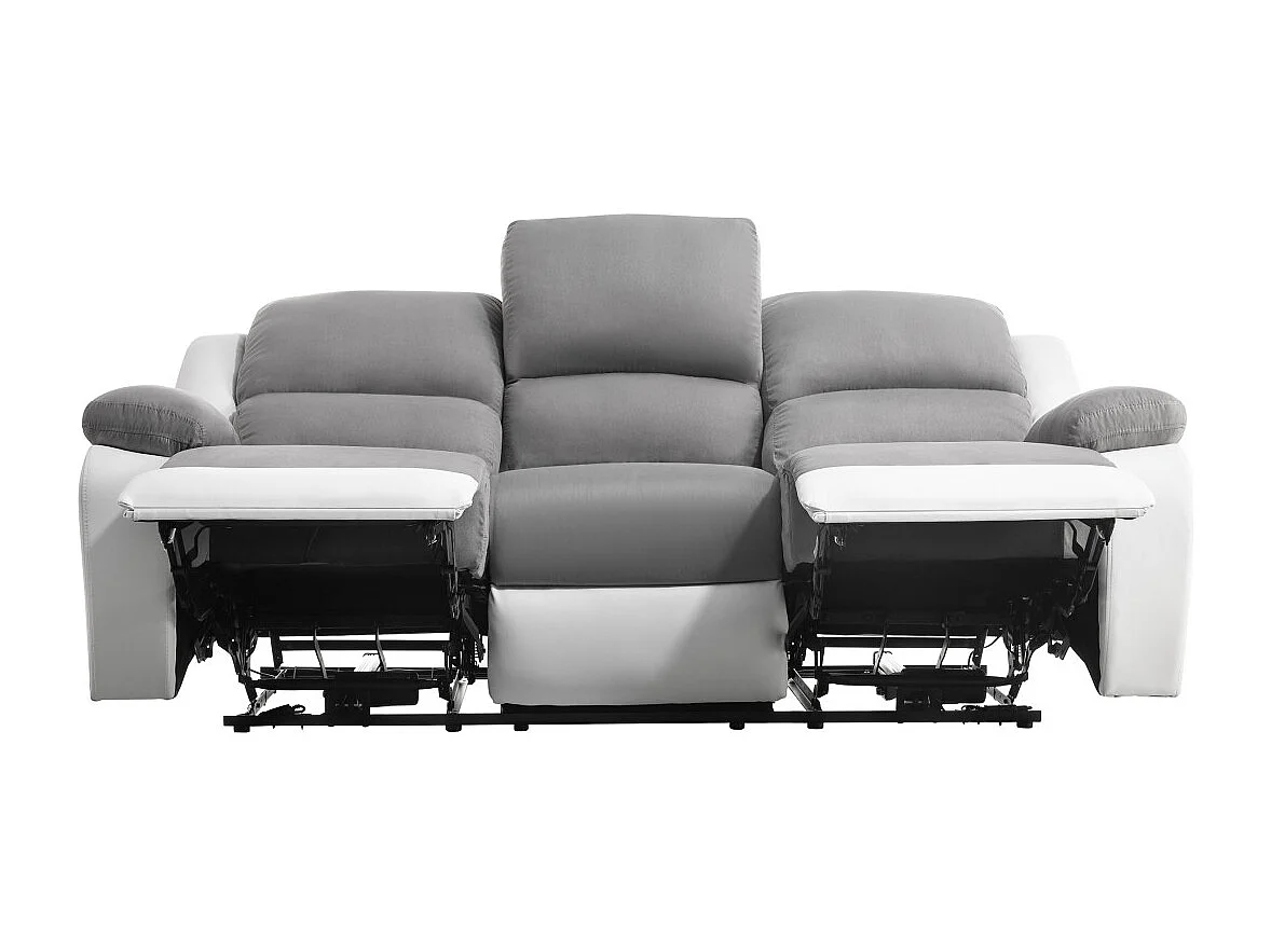 Canapé de Relaxation électrique 3 places Microfibre et Simili Léo - Blanc et gris - L193 x 93 x 96cm - Loungitude
