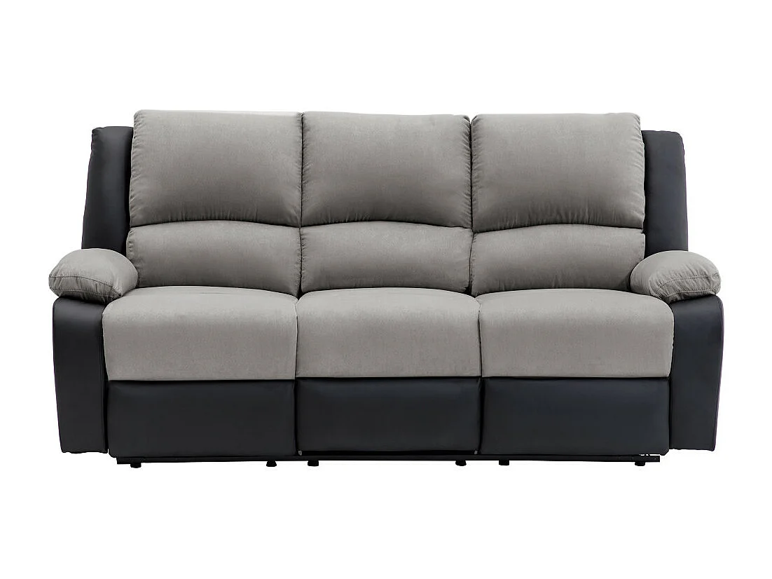 Canapé de Relaxation électrique 3 places Microfibre et Simili Léo - Noir et gris - L193 x 93 x 96cm - Loungitude