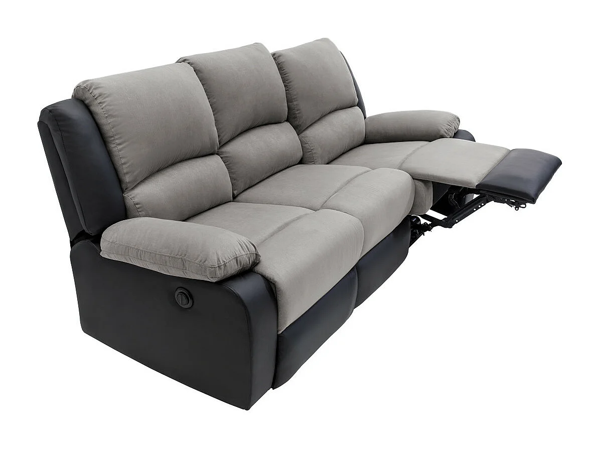 Canapé de Relaxation électrique 3 places Microfibre et Simili Léo - Noir et gris - L193 x 93 x 96cm - Loungitude