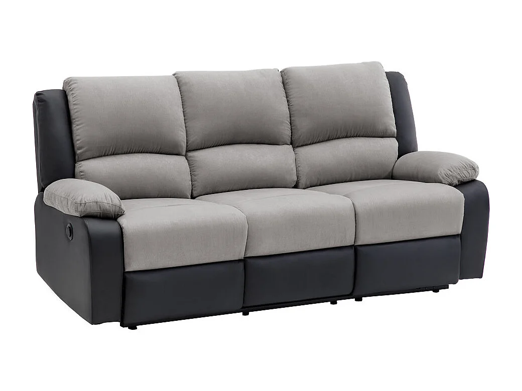 Canapé de Relaxation électrique 3 places Microfibre et Simili Léo - Noir et gris - L193 x 93 x 96cm - Loungitude