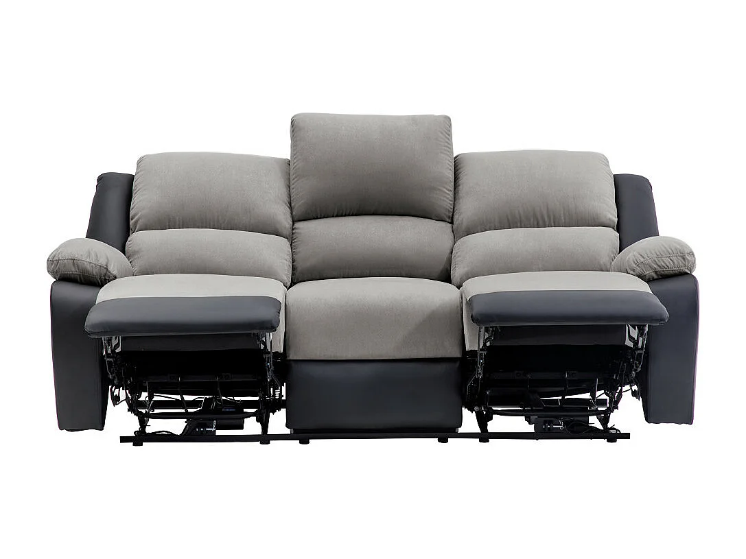 Canapé de Relaxation électrique 3 places Microfibre et Simili Léo - Noir et gris - L193 x 93 x 96cm - Loungitude
