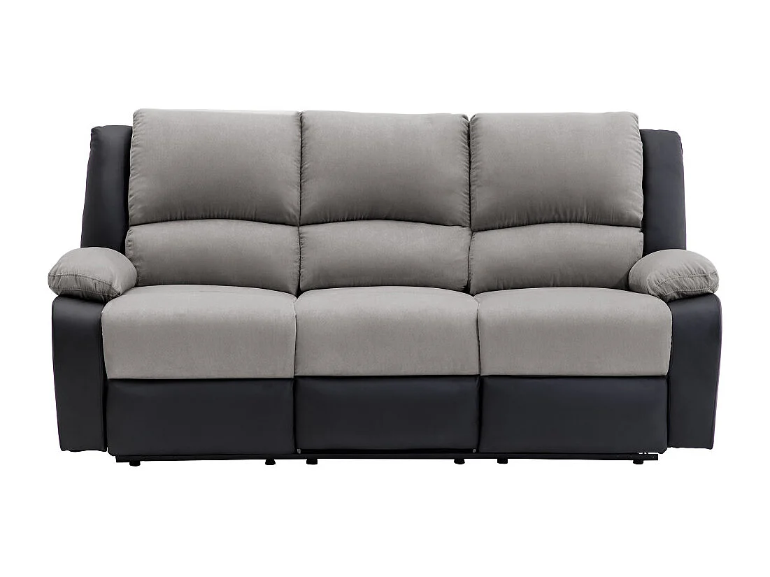 Canapé de Relaxation électrique 3 places Microfibre et Simili Léo - Noir et gris - L193 x 93 x 96cm - Loungitude