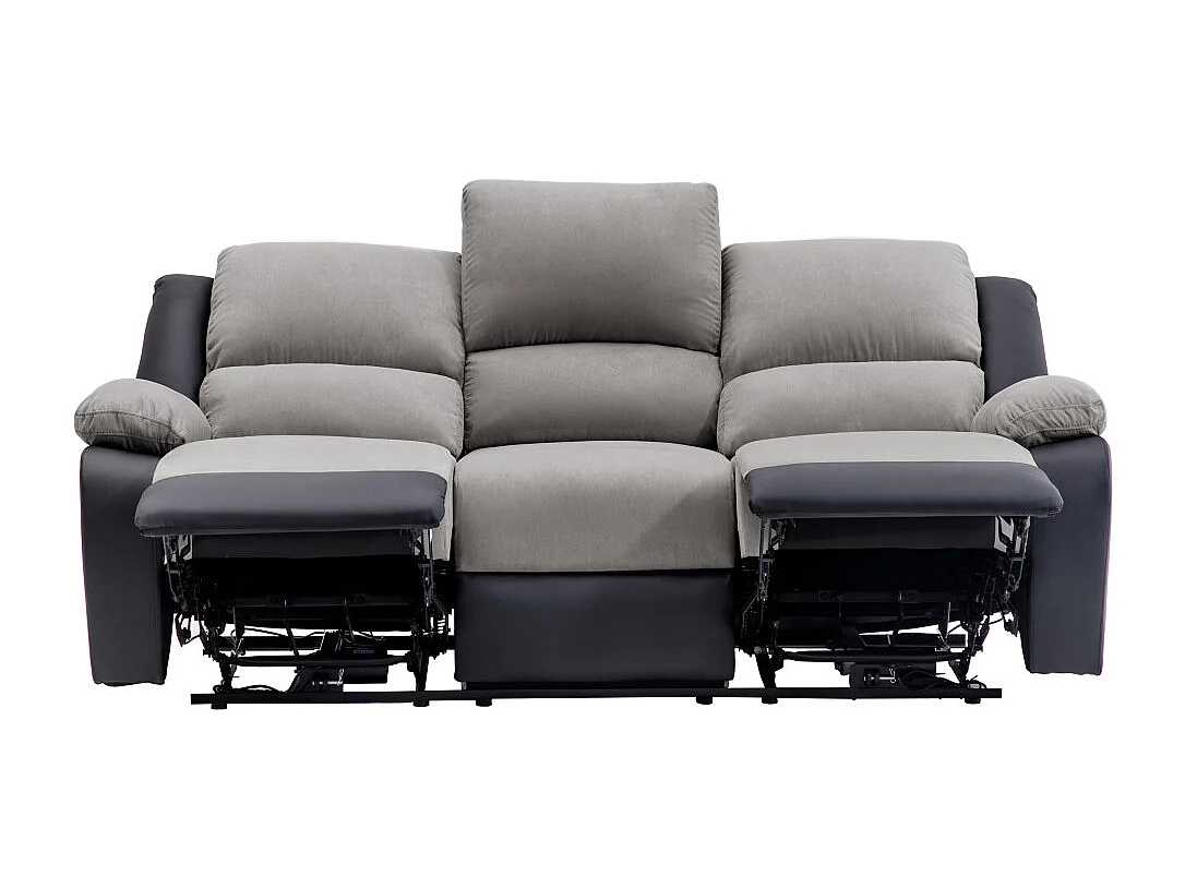 Canapé de Relaxation électrique 3 places Microfibre et Simili Léo - Noir et gris - L193 x 93 x 96cm - Loungitude