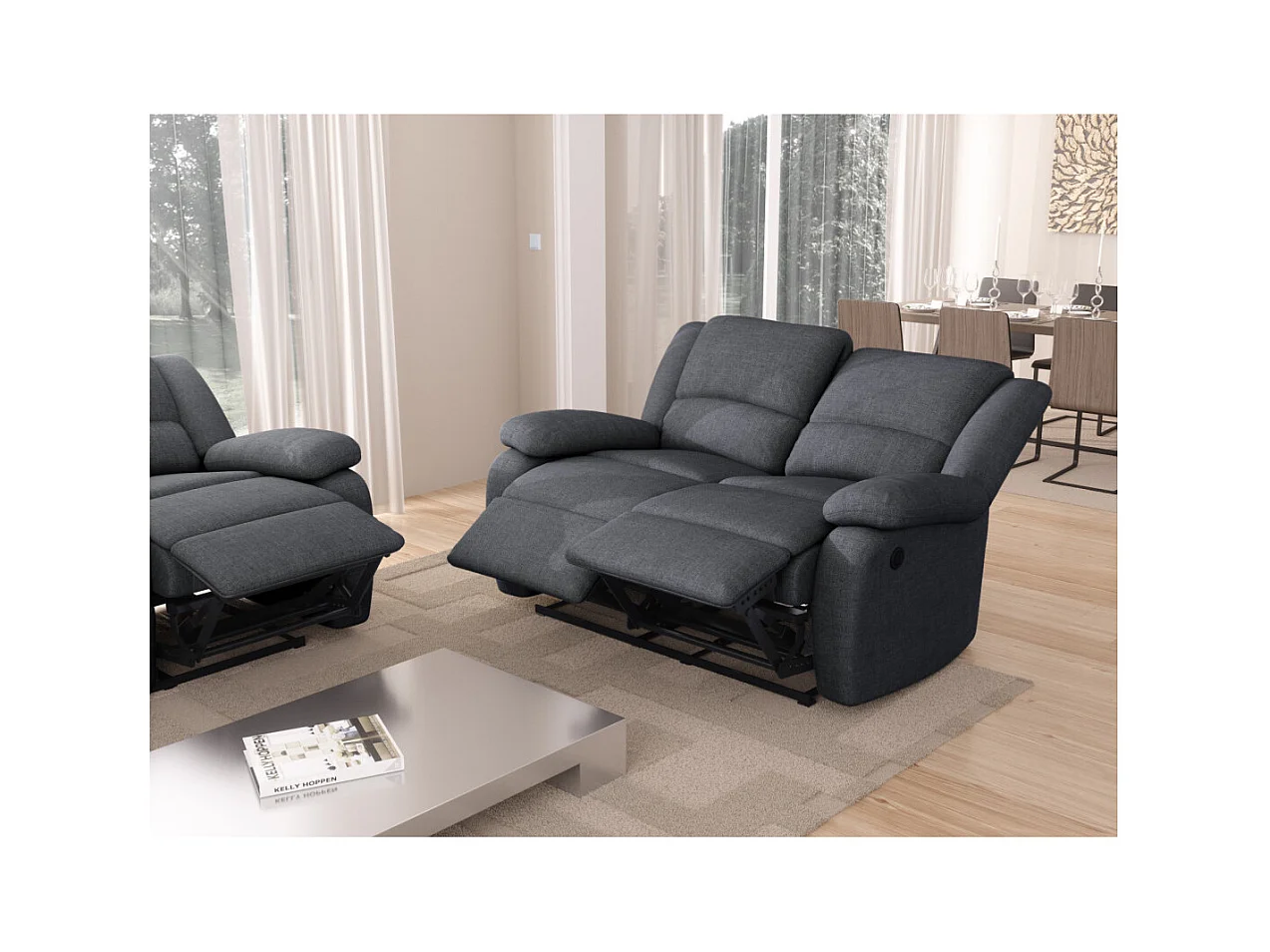 Canapé de Relaxation électrique 2 places en Tissu Léo - L143 x 93 x 96cm - Loungitude
