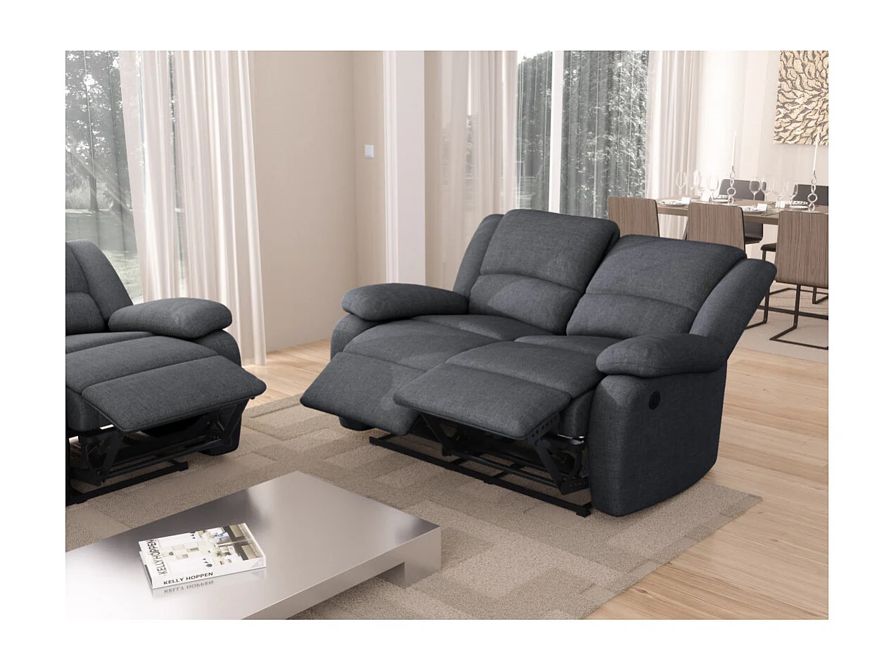 Canapé de Relaxation électrique 2 places en Tissu Léo - L143 x 93 x 96cm - Loungitude