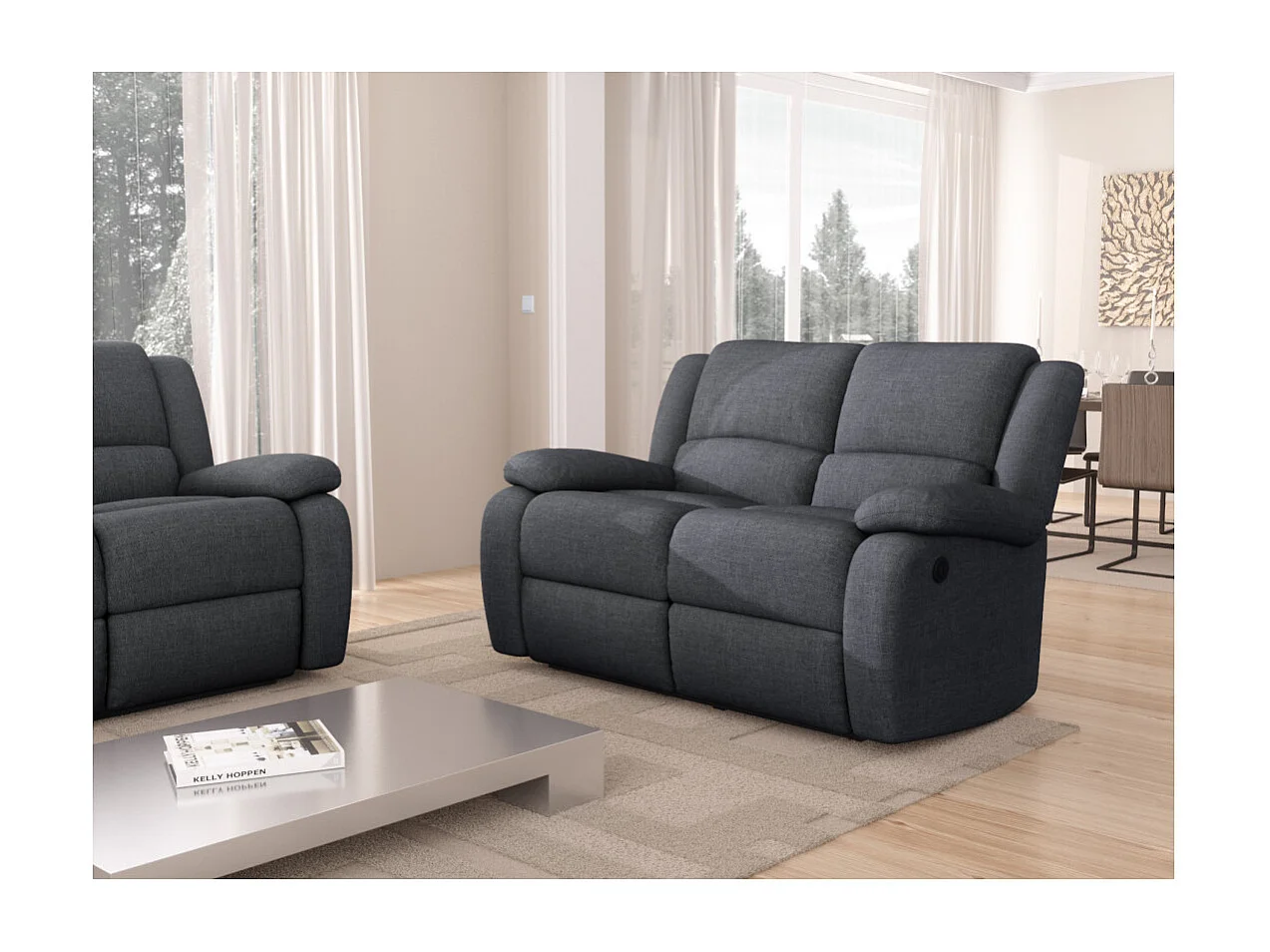 Canapé de Relaxation électrique 2 places en Tissu Léo - L143 x 93 x 96cm - Loungitude