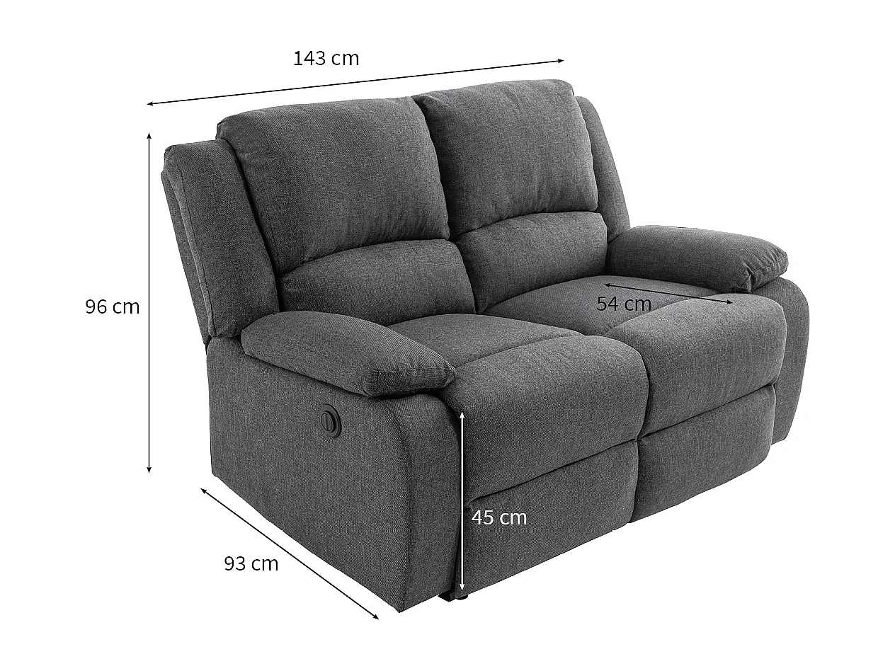 Canapé de Relaxation électrique 2 places en Tissu Léo - L143 x 93 x 96cm - Loungitude
