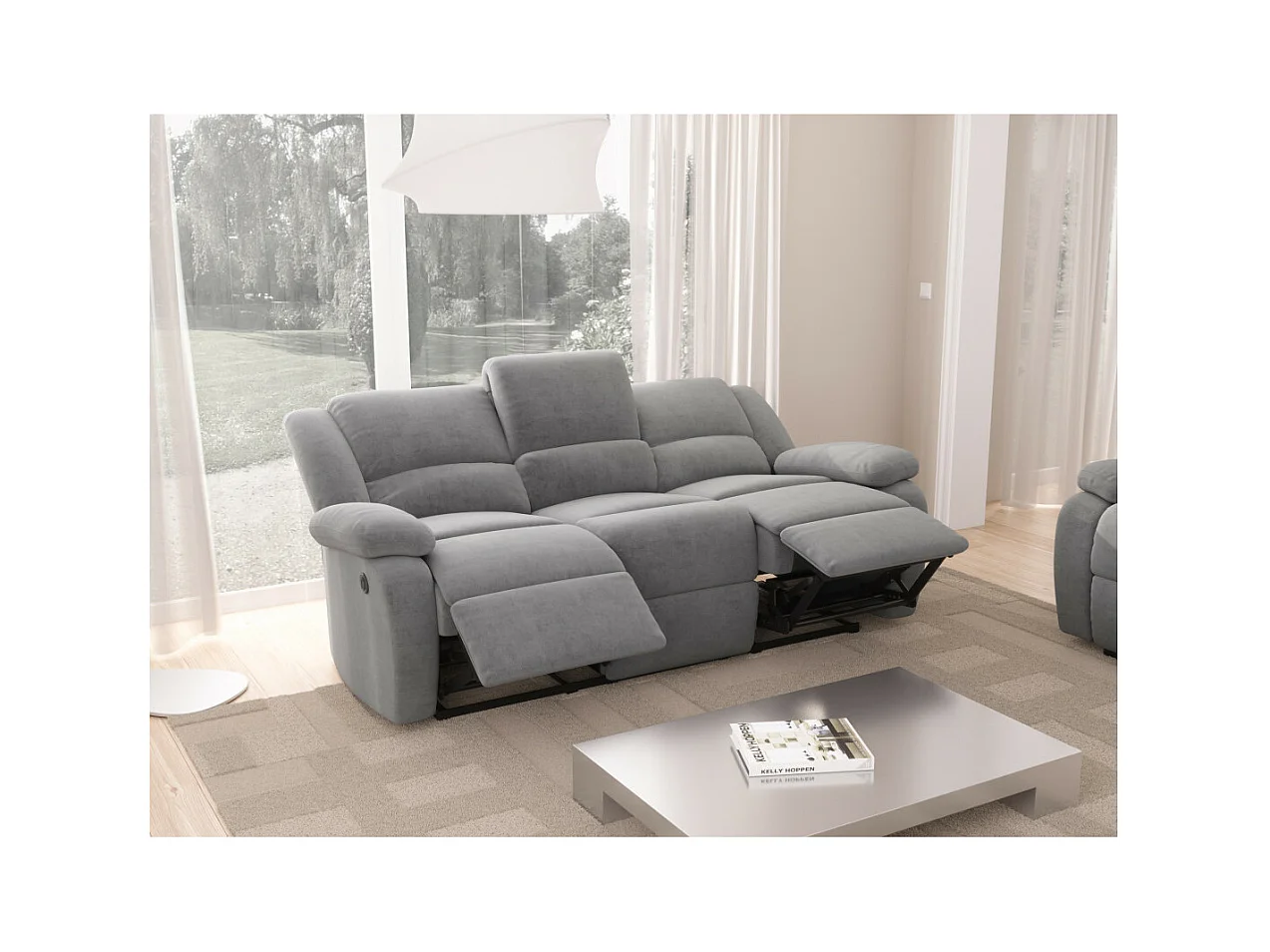 Canapé de Relaxation électrique 3 places Microfibre Léo - L193 x 93 x 96cm - Loungitude