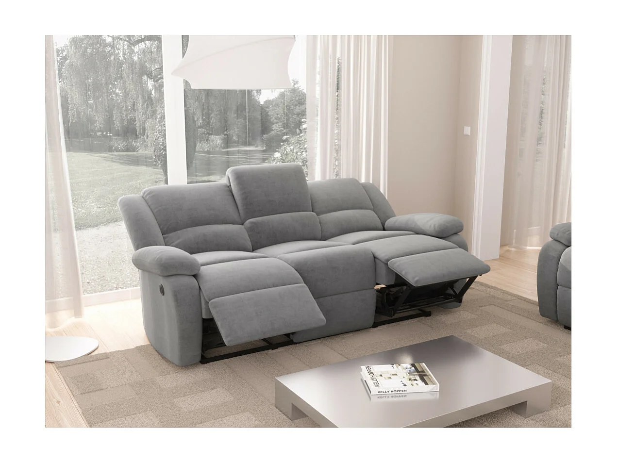 Canapé de Relaxation électrique 3 places Microfibre Léo - L193 x 93 x 96cm - Loungitude