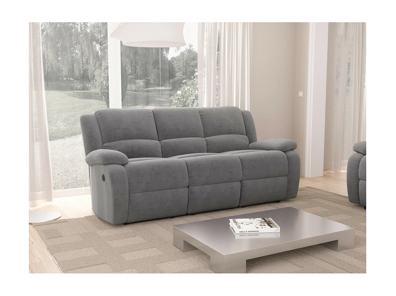 Canapé de Relaxation électrique 3 places Microfibre Léo - L193 x 93 x 96cm - Loungitude