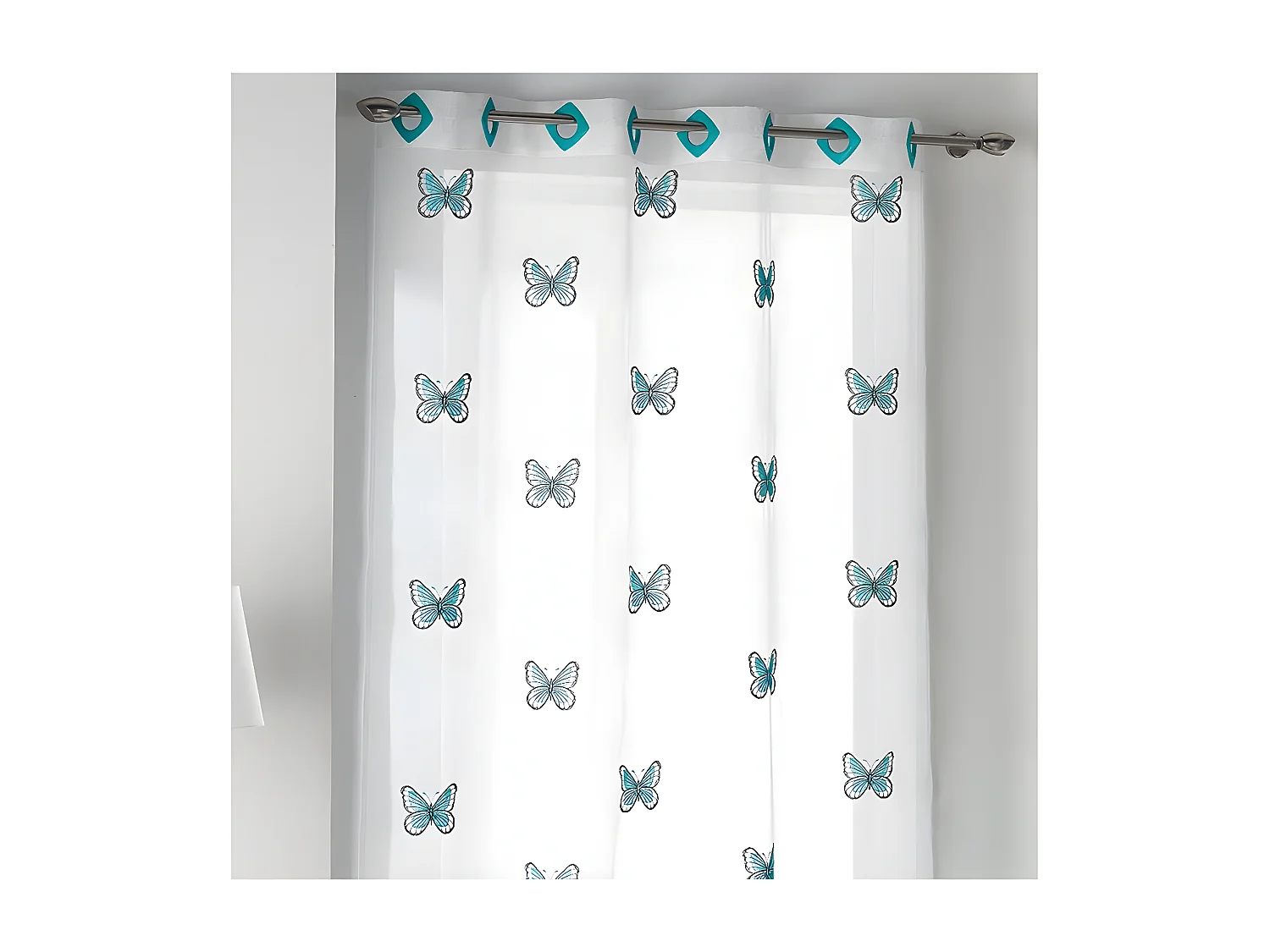 Rideau Voilage Brodé "Papilu" 140x240cm Bleu