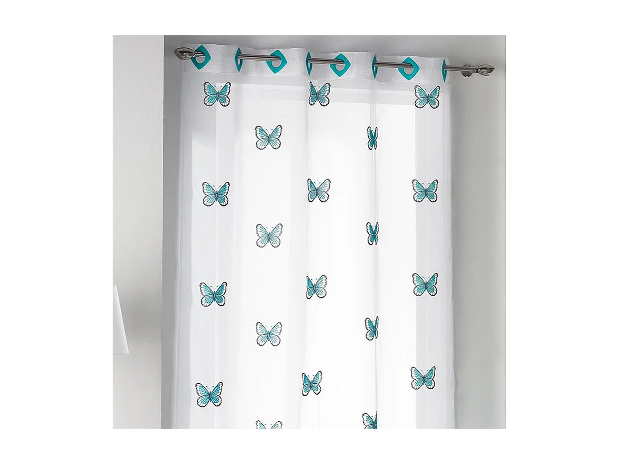 Rideau Voilage Brodé "Papilu" 140x240cm Bleu