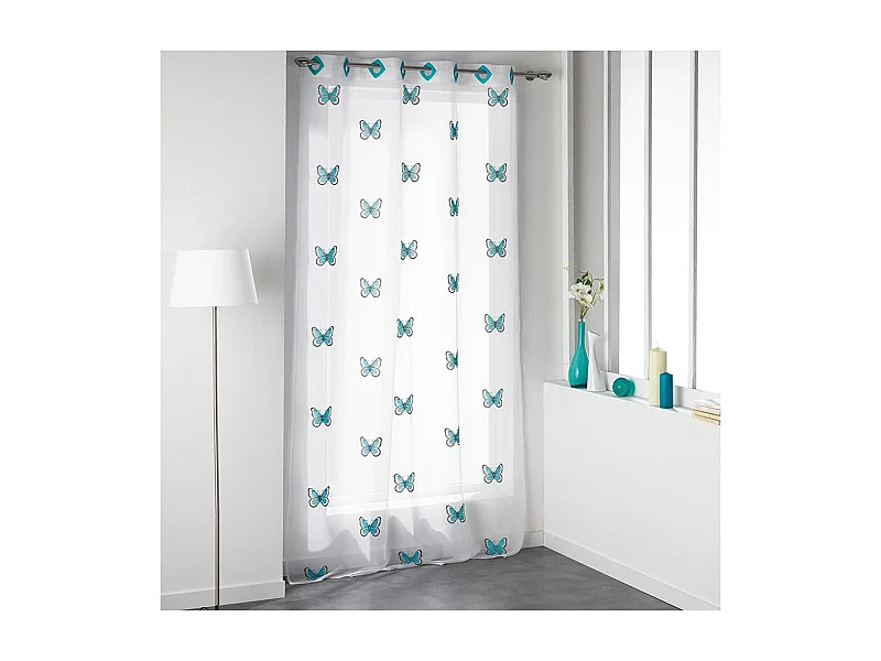 Rideau Voilage Brodé "Papilu" 140x240cm Bleu