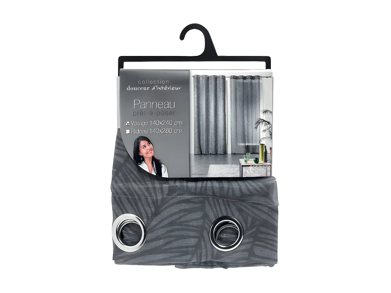 Rideau Voilage à Œillets "Galip" 140x240cm Anthracite