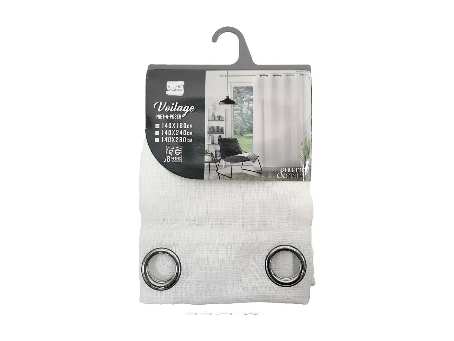 Rideau Voilage à Œillets "Soane" 140x180cm Blanc