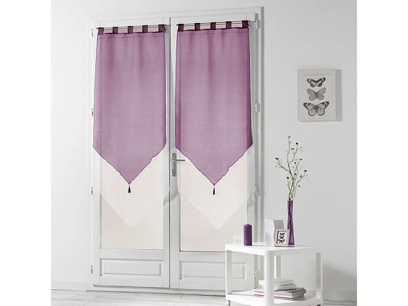 Paire de Voilages "Duo" 60x160cm Blanc & Aubergine