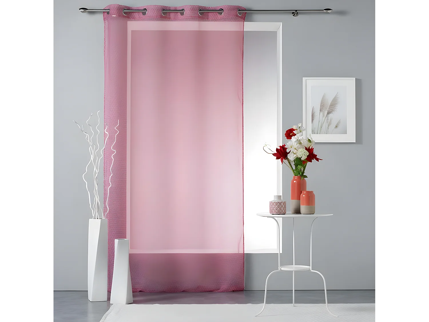 Rideau Voilage à Œillets "Stellaire" 140x240cm Rouge