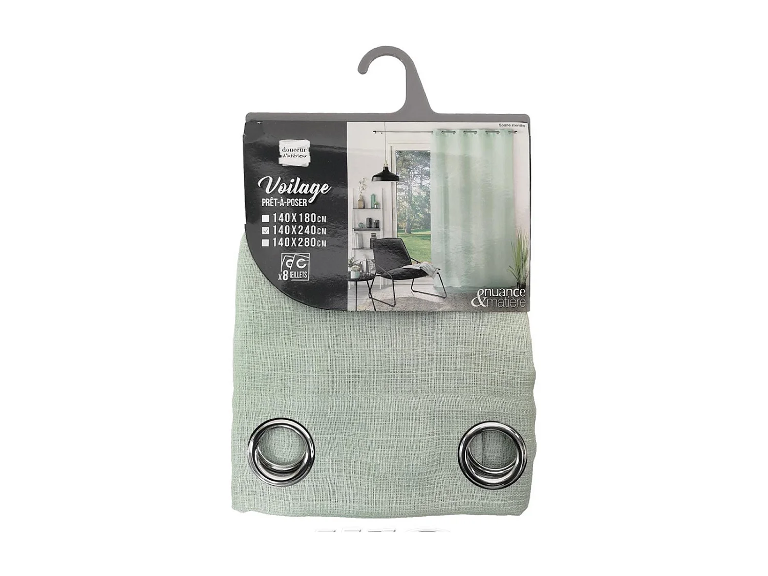Rideau Voilage à Œillets "Soane" 140x240cm Menthe