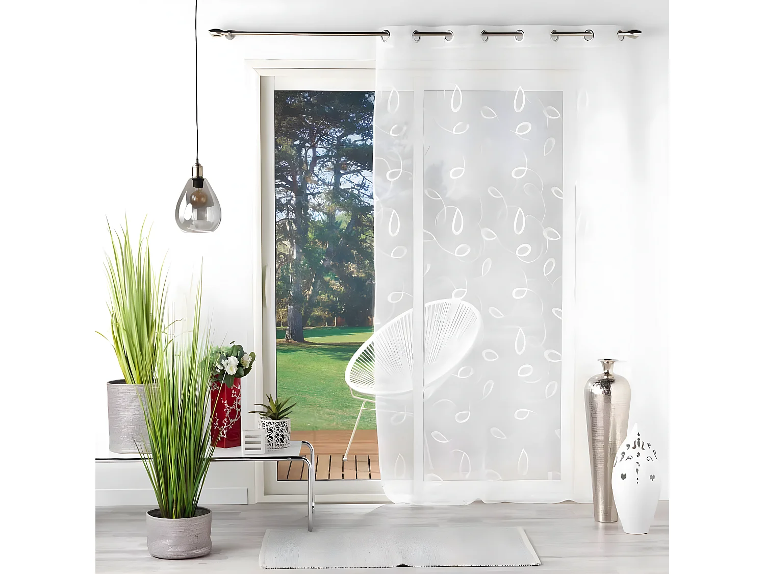 Rideau Voilage à Œillets "Hoops" 140x240cm Blanc