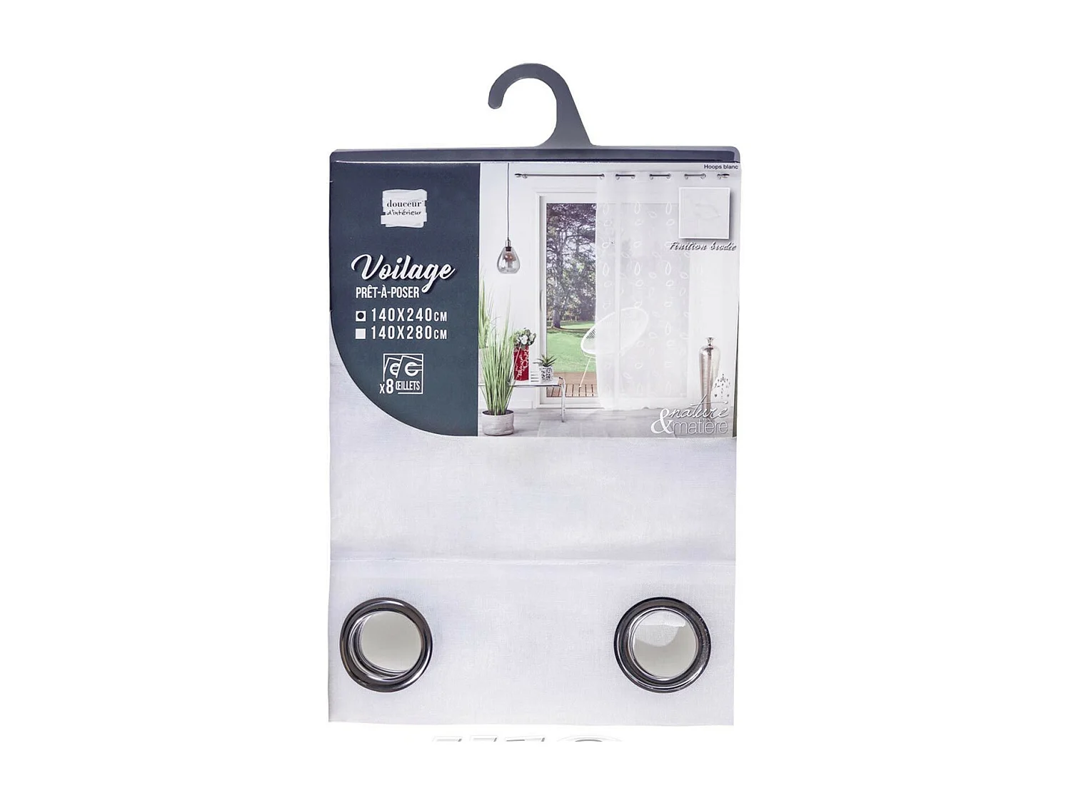 Rideau Voilage à Œillets "Hoops" 140x240cm Blanc