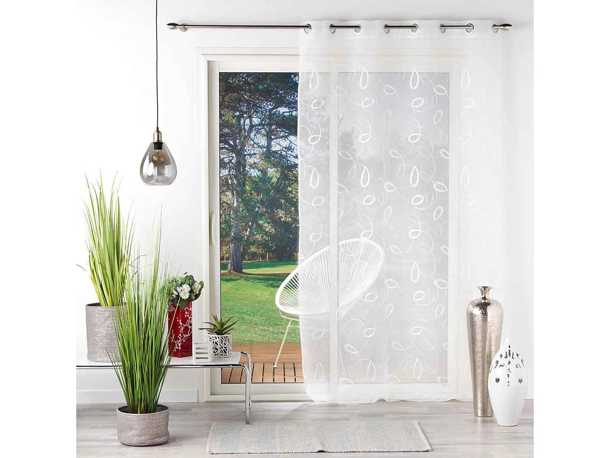 Rideau Voilage à Œillets "Hoops" 140x240cm Blanc