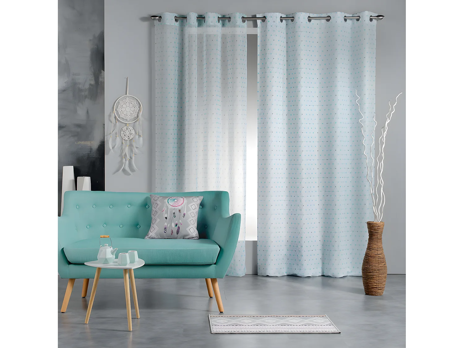 Rideau Voilage à Œillets "Constelline" 140x240cm Bleu