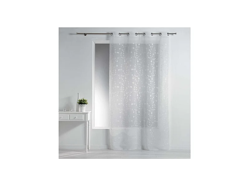 Rideau Voilage à Œillets "Petite Fleur" 140x240cm Blanc