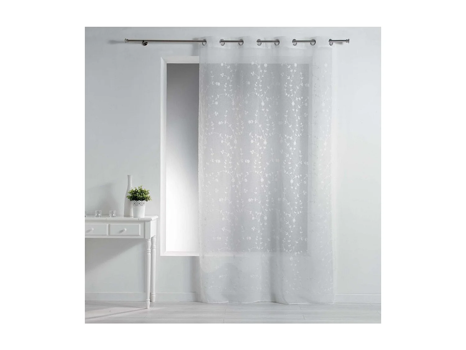 Rideau Voilage à Œillets "Petite Fleur" 140x240cm Blanc